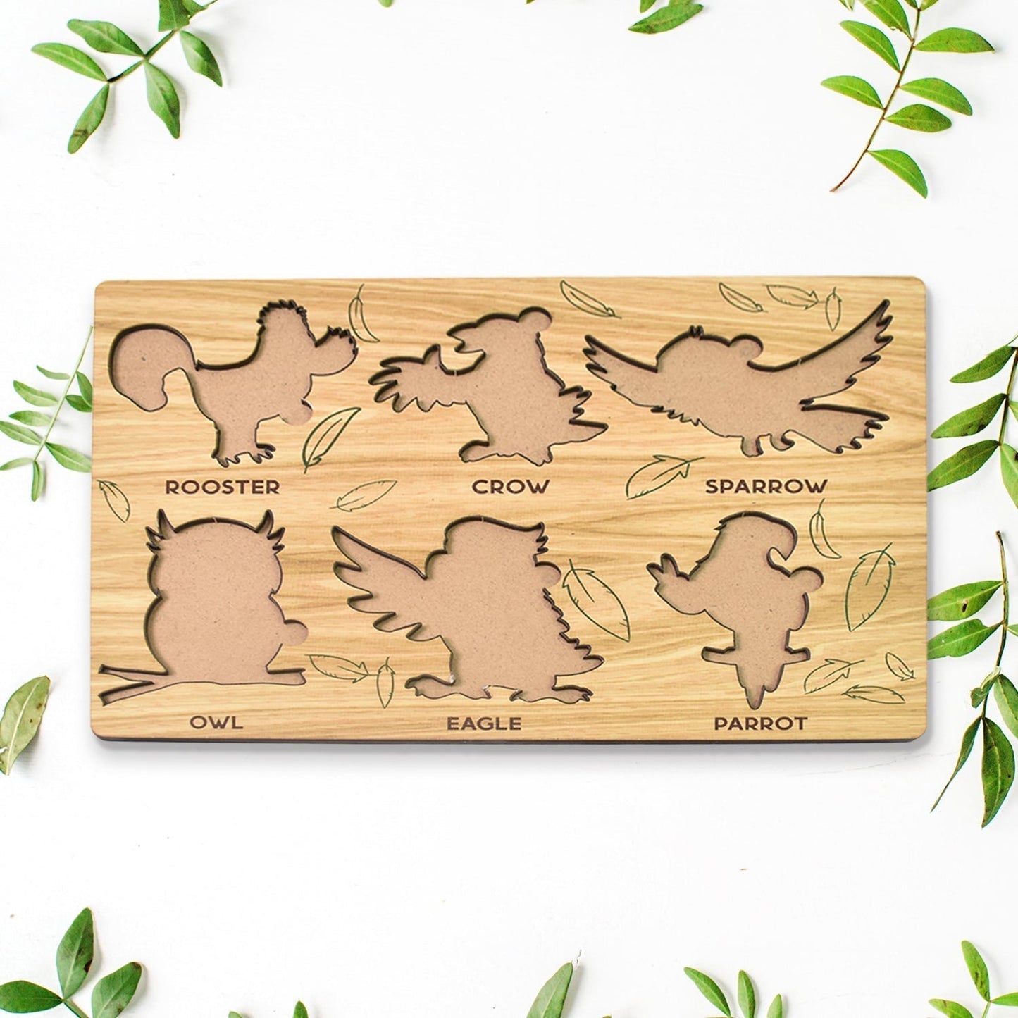 Wooden Bird Puzzle Learning Educational Board (1 Set / 28×20 Cm)