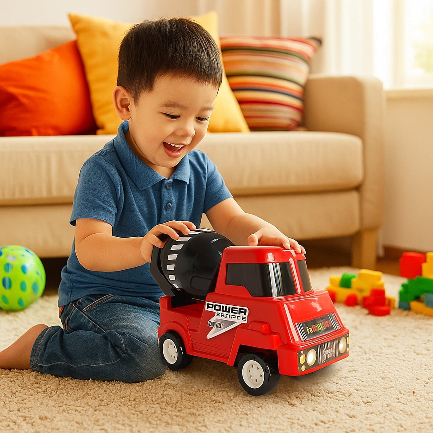 Kids Power Cement Mixer Toy Truck Friction Powered Construction Vehicle Rotating Drum Play Toy for Children 1 Pc