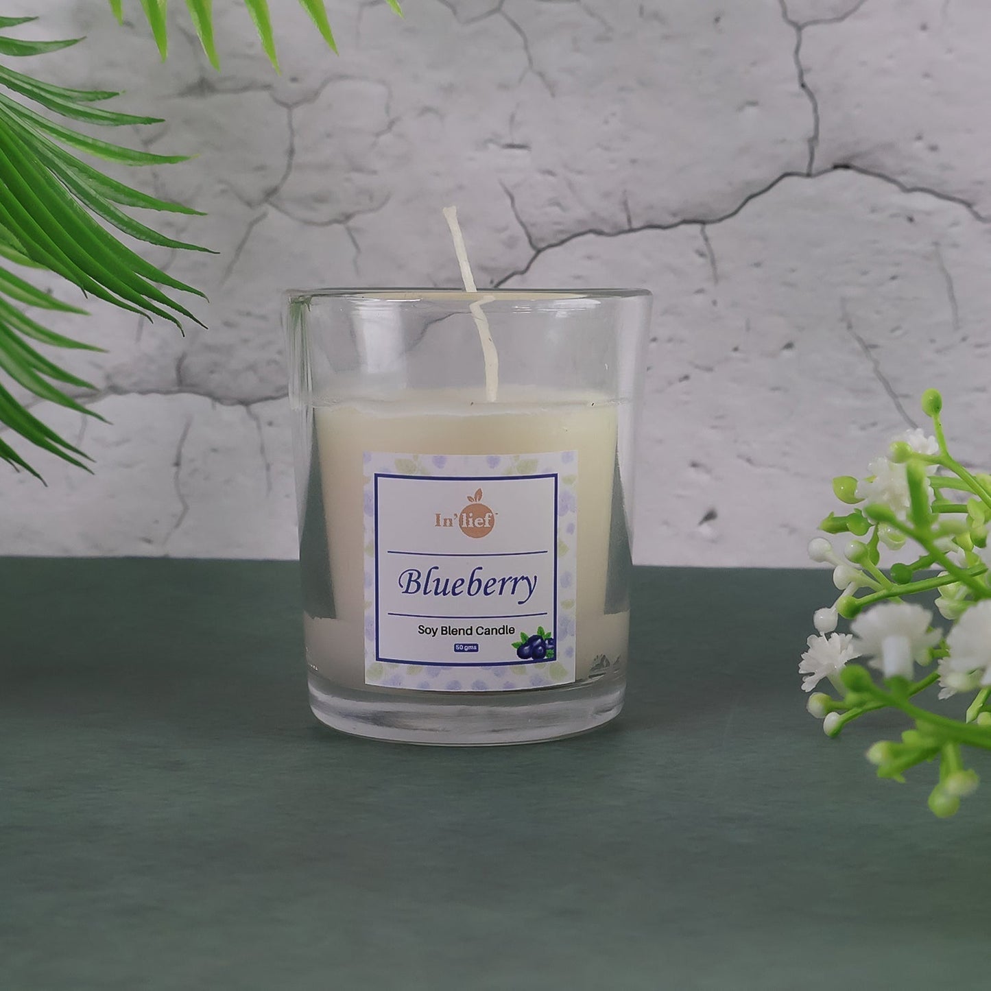 In'lief  Blueberry Soy-Blend Votive Candle Glass â€“ 50 gm (1 Pc)