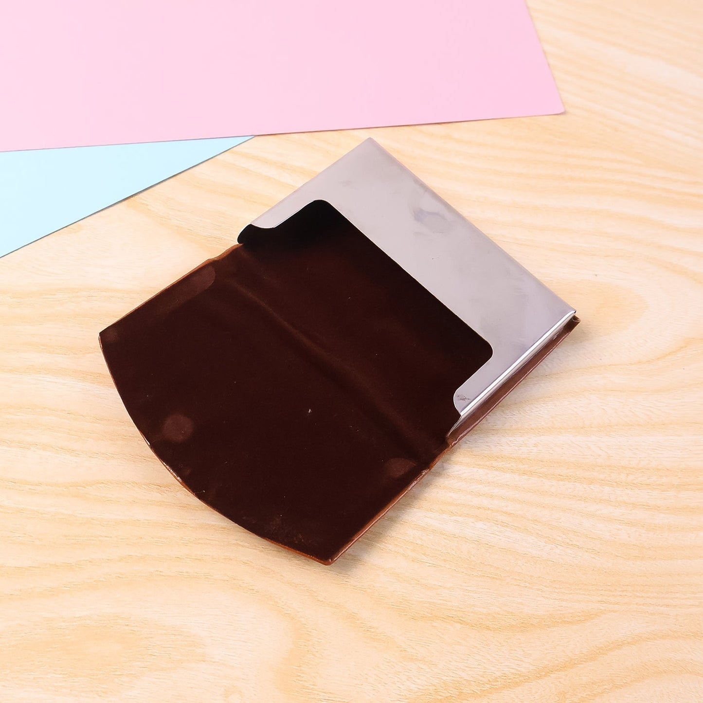 Leather & Stainless-Steel Business Card Holder (1 Pc)