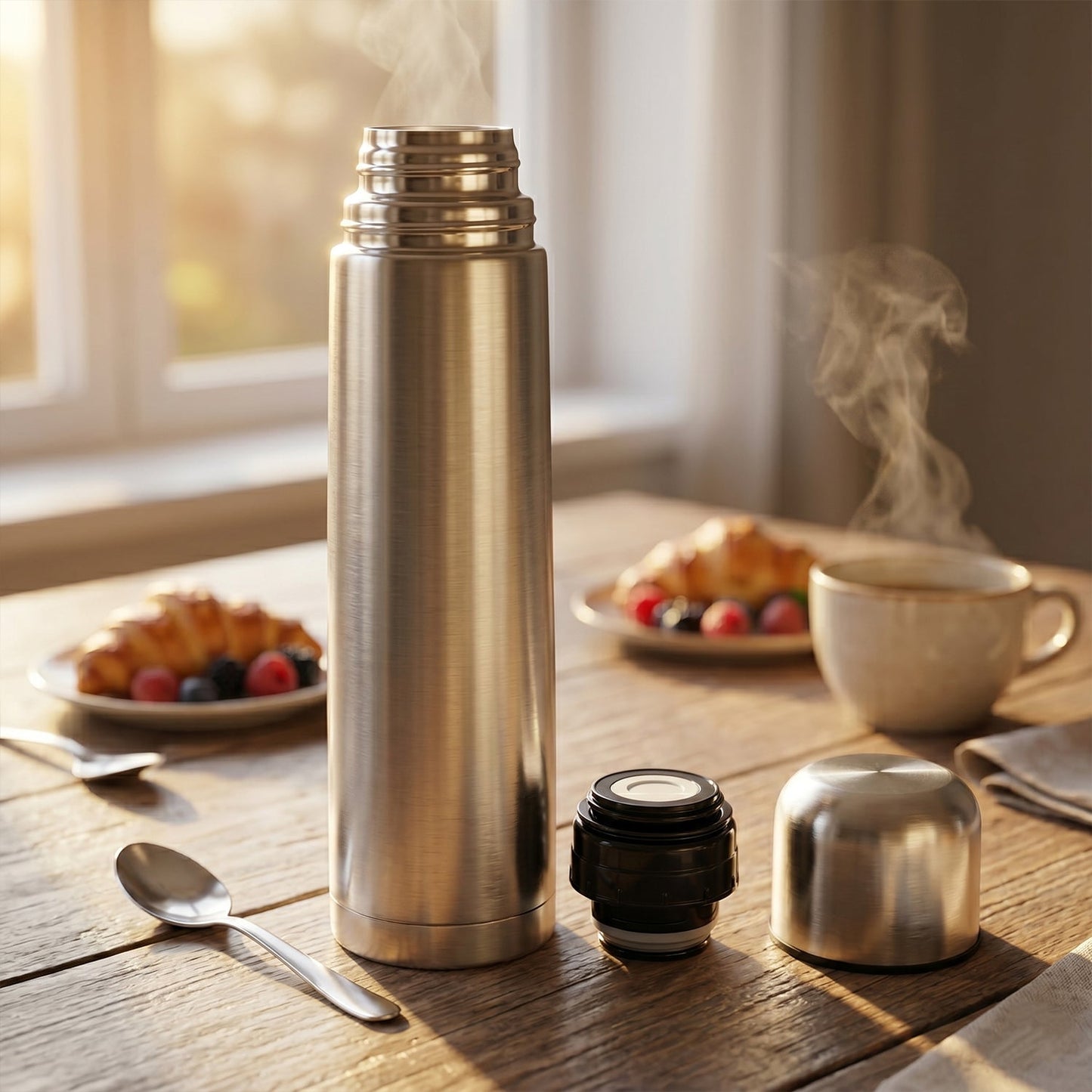 Premium Stainless Steel Vacuum Flask With Spoon(1000 ML)