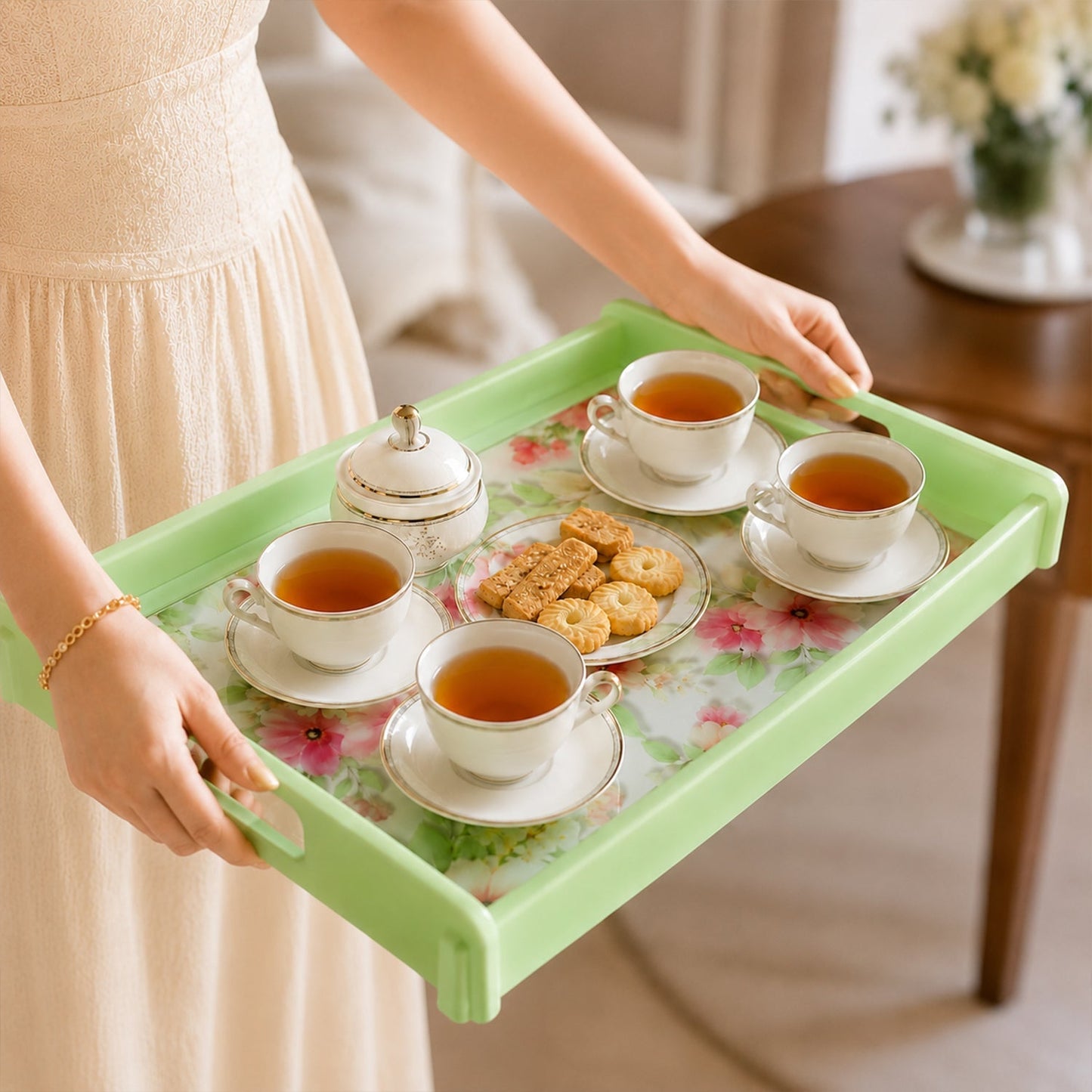 Supermom Floral Printed Multipurpose Serving Tray Set (3 Pc Set)