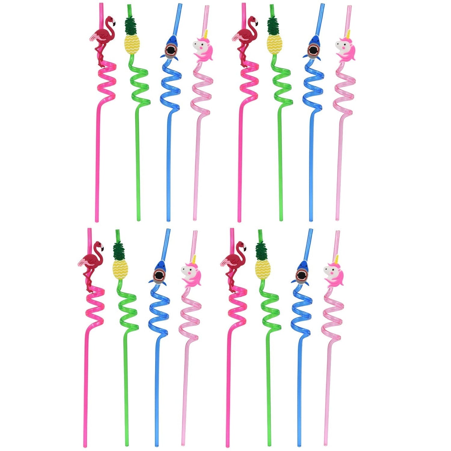 Reusable Plastic Straws (12 pcs Set / Mix Design)