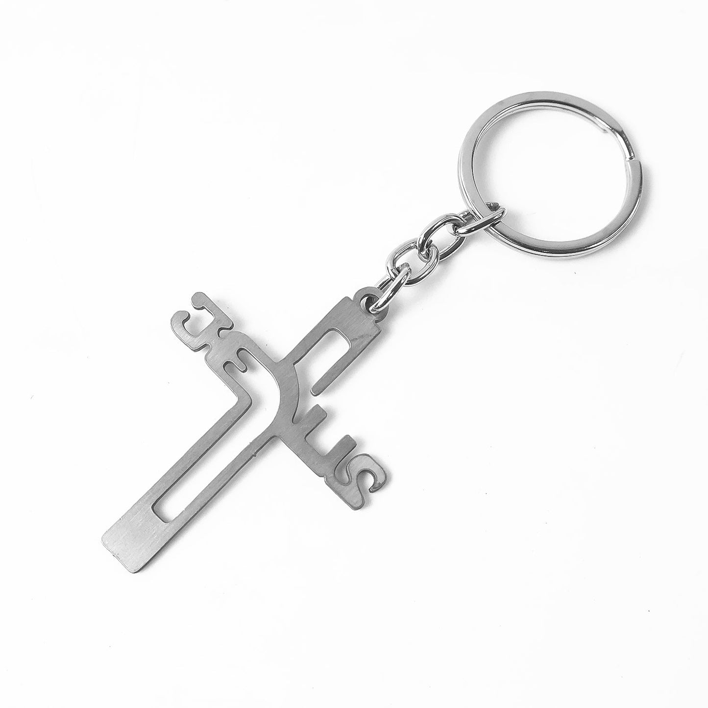 Elegant Metal Cross Keychain with Gujarati "Jesus" Script â€“ Religious Faith Key Ring