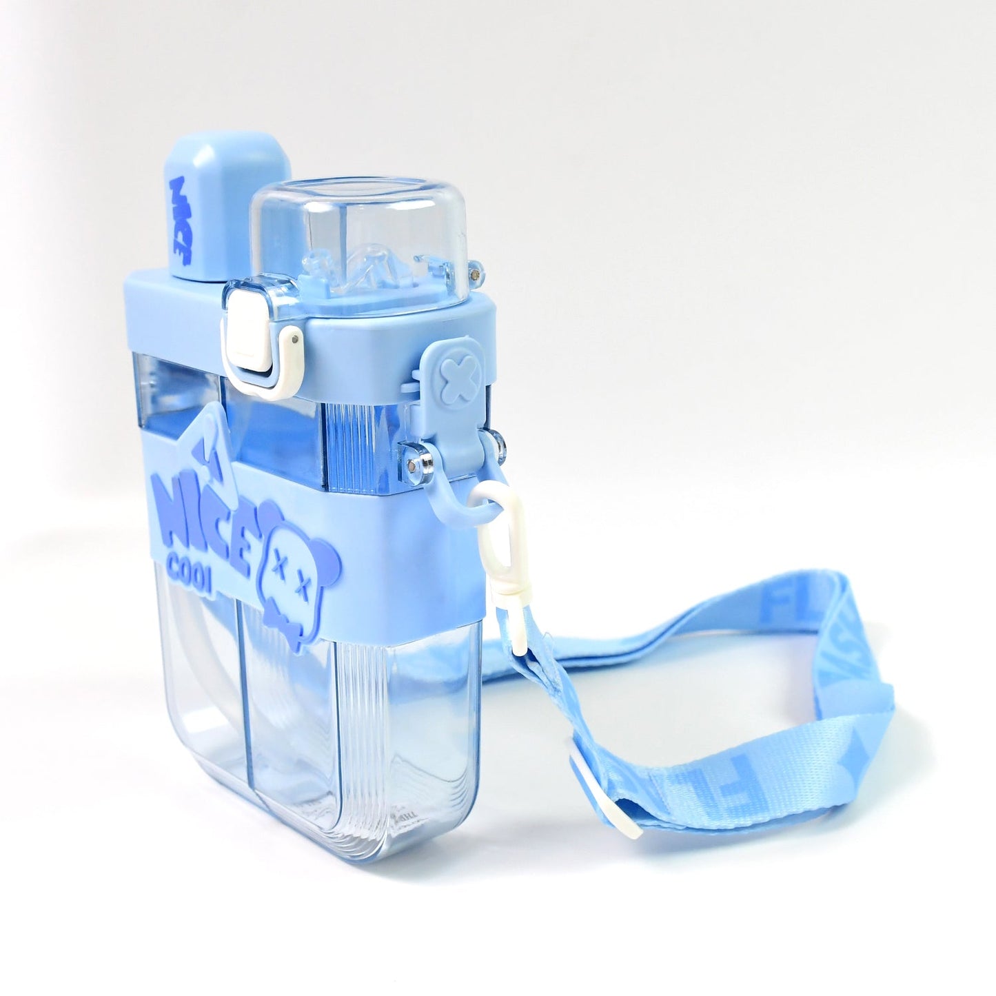 2in1 Dual Compartment Water Bottle with Straw and Adjustable Shoulder Straps (1 Pc / Multi color)