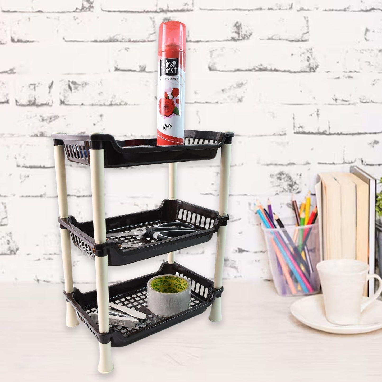 Apex Small Multiuse Plastic Storage Rack Organizer 3-Tier