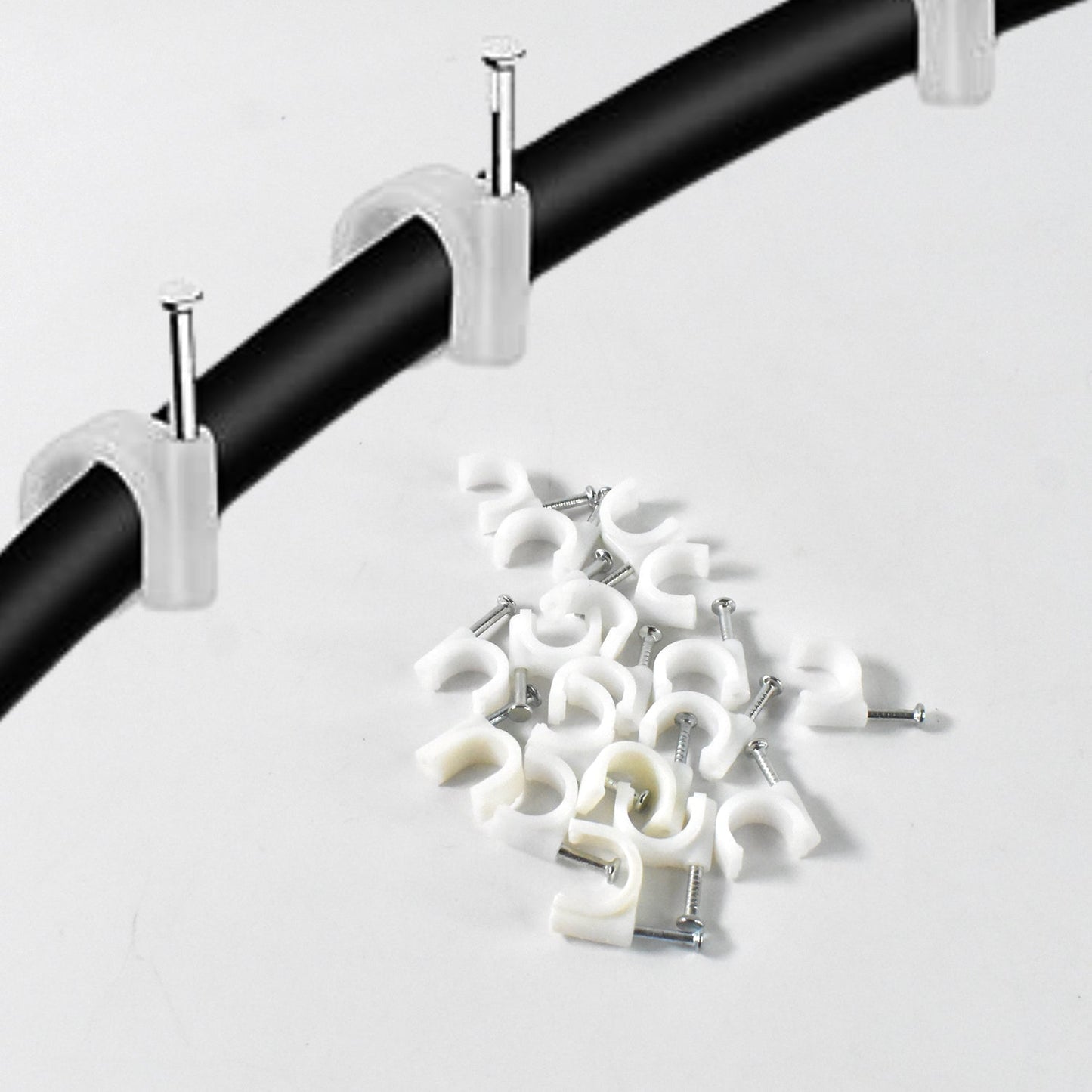 Wire Wall Clips, Plastic Cable Clips Round Wire Pins with Steel Nail (20 Pcs Set)
