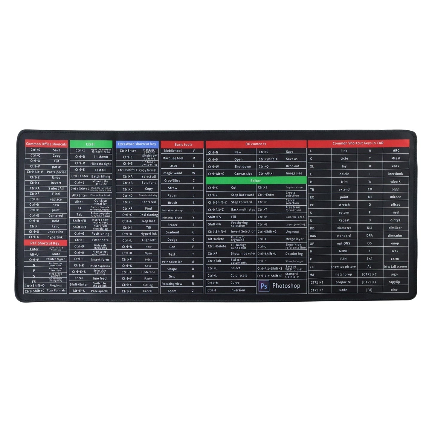 Shortcut Keyboard Mouse Pad Extended Desk Mat 70 x 30 Cm