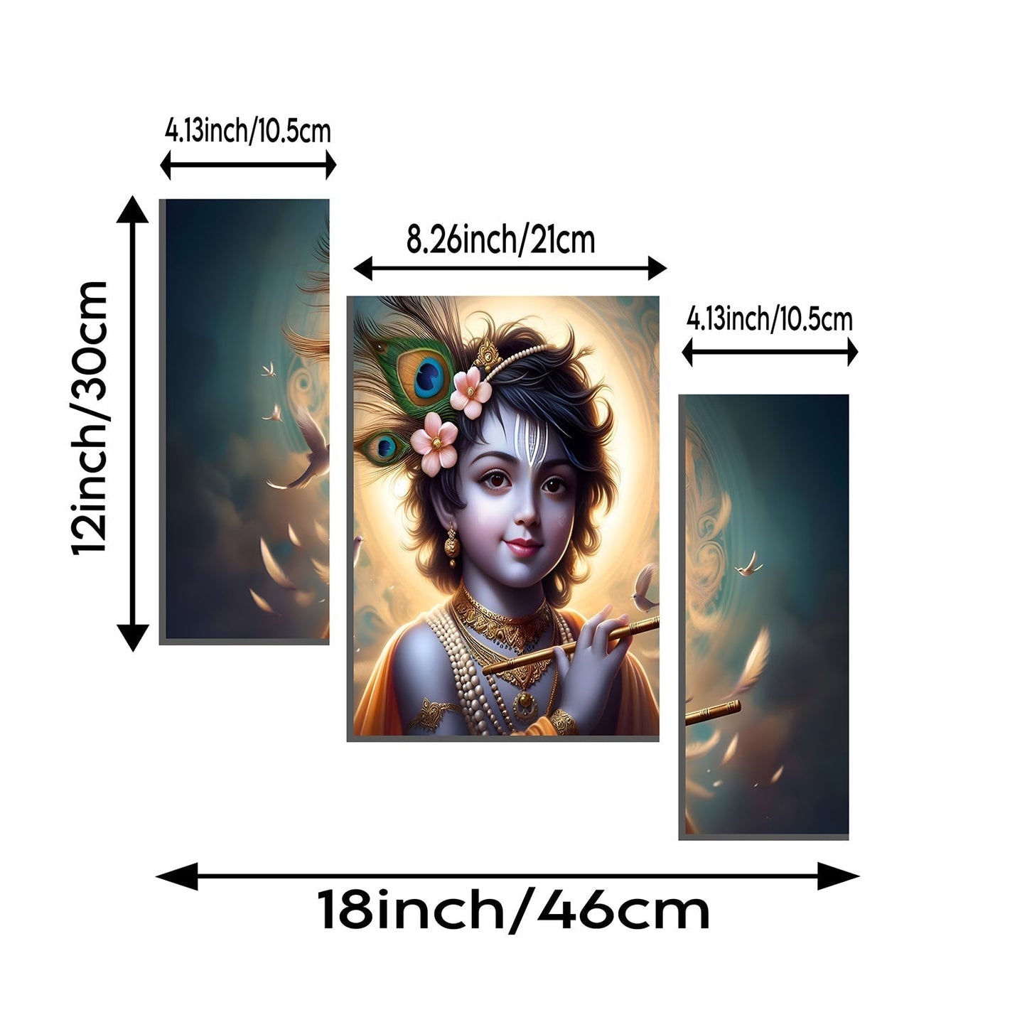 Krishna N Flute 3 Panel MDF Wall Frame Wall Art Painting 16.5x12in (1 Pc)