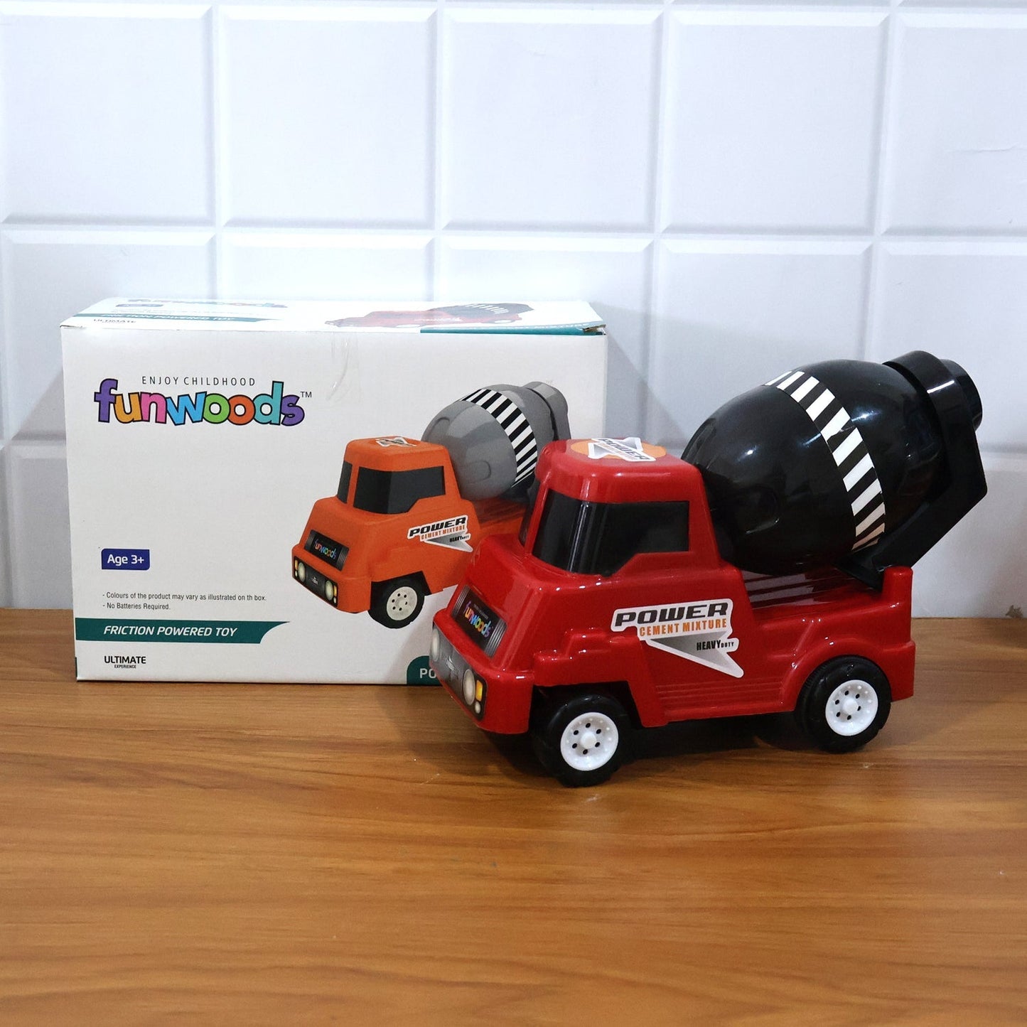 Kids Power Cement Mixer Toy Truck Friction Powered Construction Vehicle Rotating Drum Play Toy for Children 1 Pc