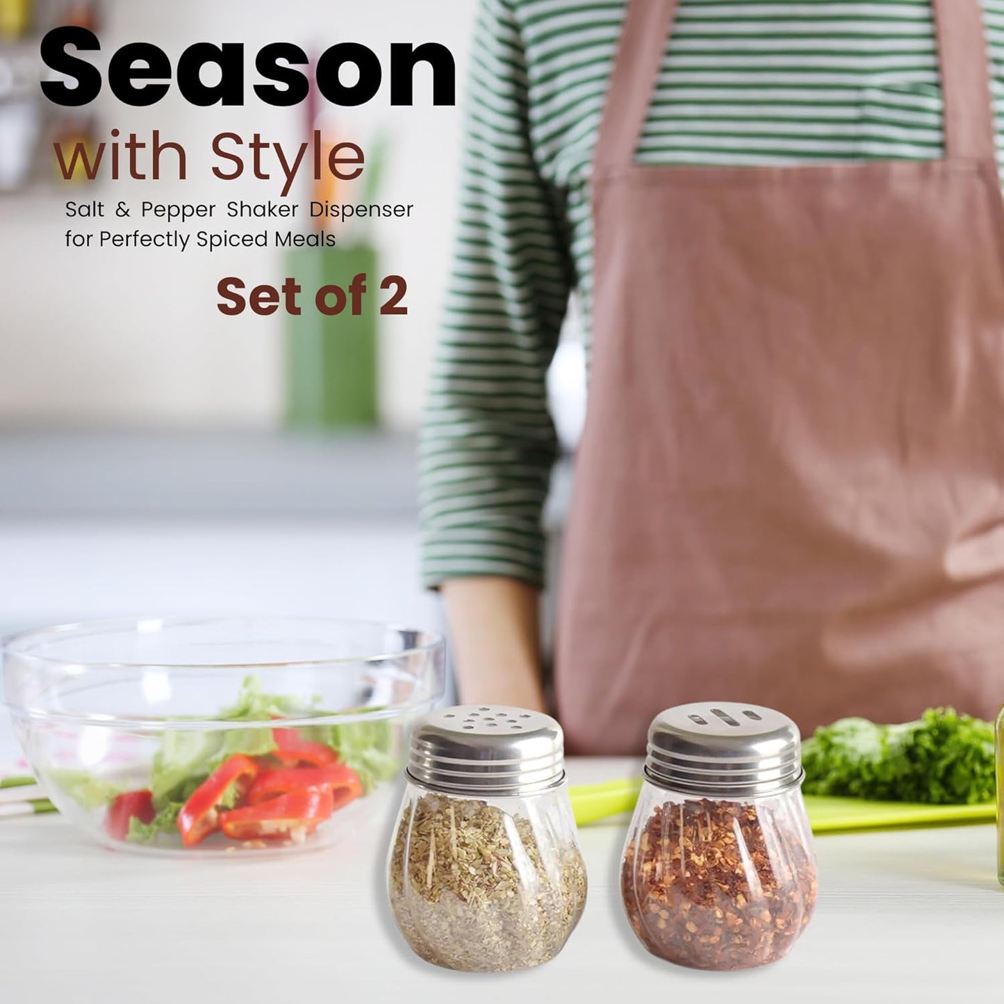 Apex Oregano & Chilli Flakes Dispenser Set â€“ 2 Pcs Plastic Spice Shaker with Stainless Steel Lid
