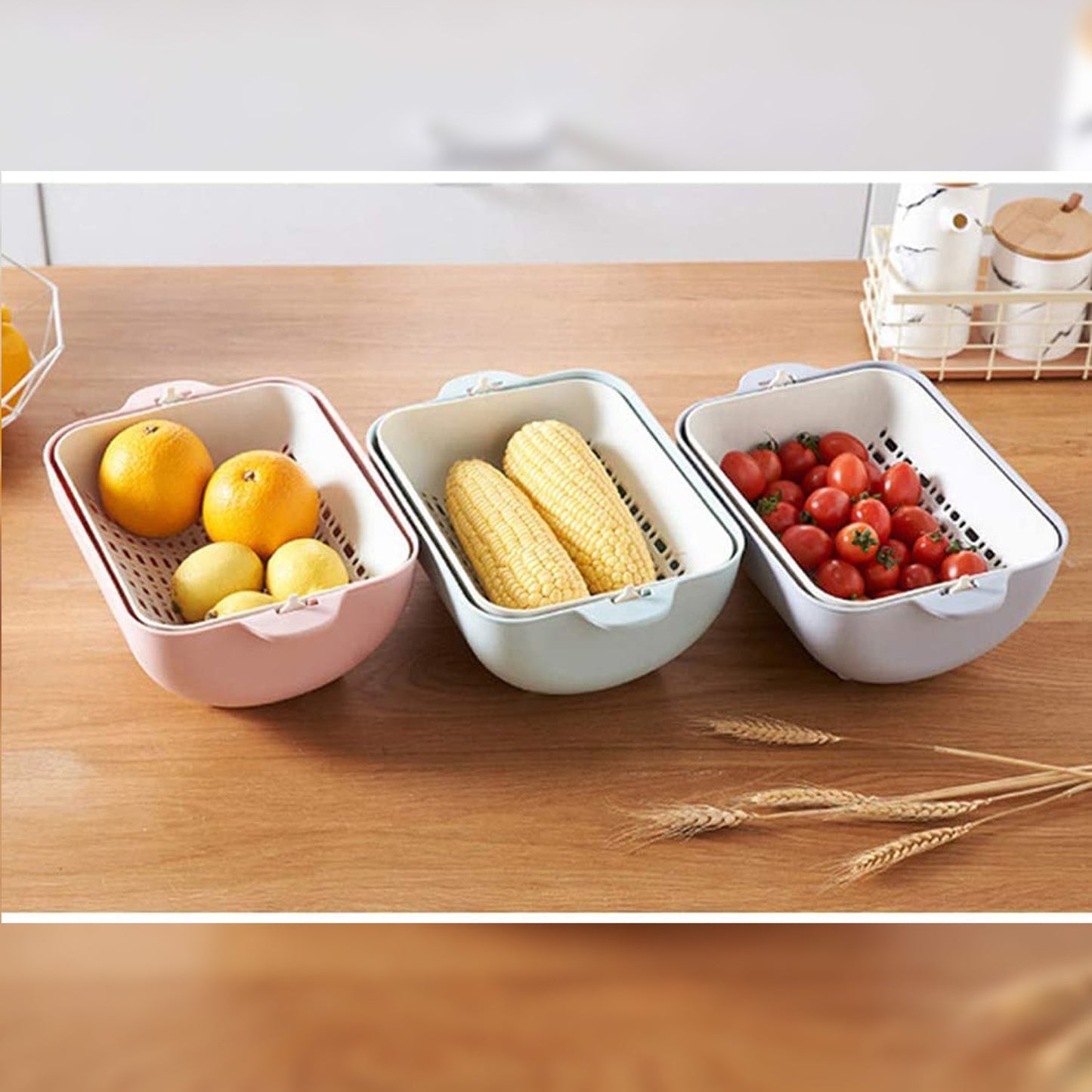Multifunctional BPA Free Double Layered Plastic Rotatable Strainer Basket  (Multicolor)