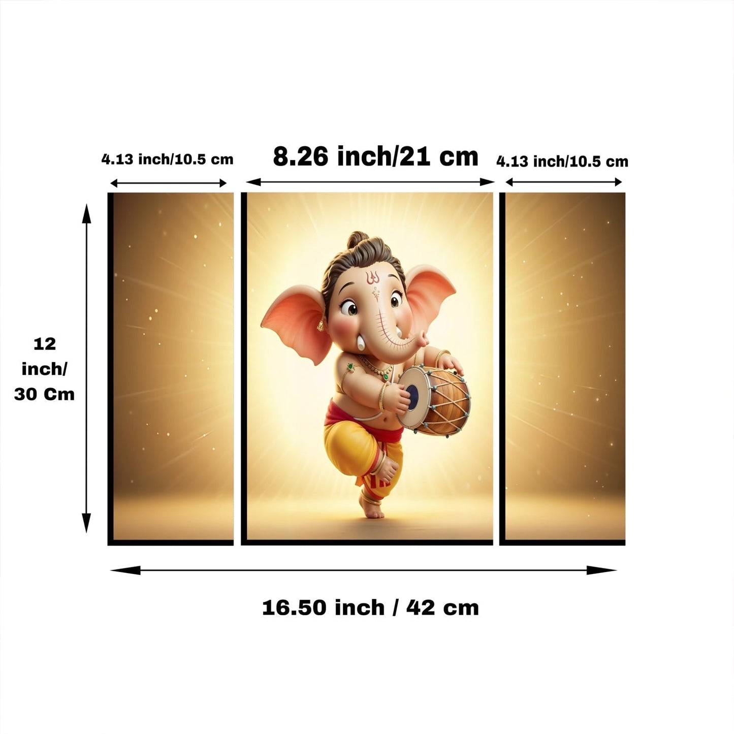 Ganesha 3 Panel MDF Wall Frame Home Decor Religious Art 16.5x12in (1 Pc)