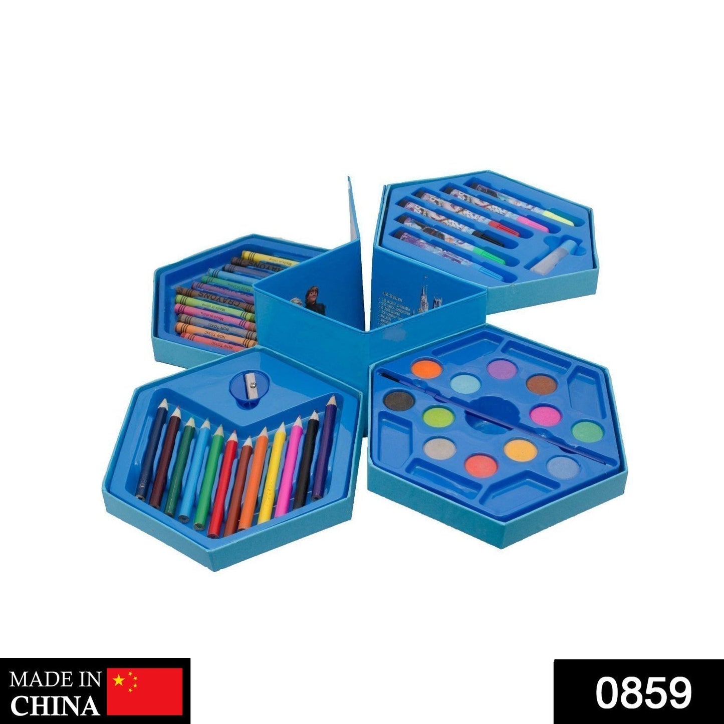 46 Pcs Plastic Art Colour Set with Color , Crayons, Oil Pastel and Sketch Pens