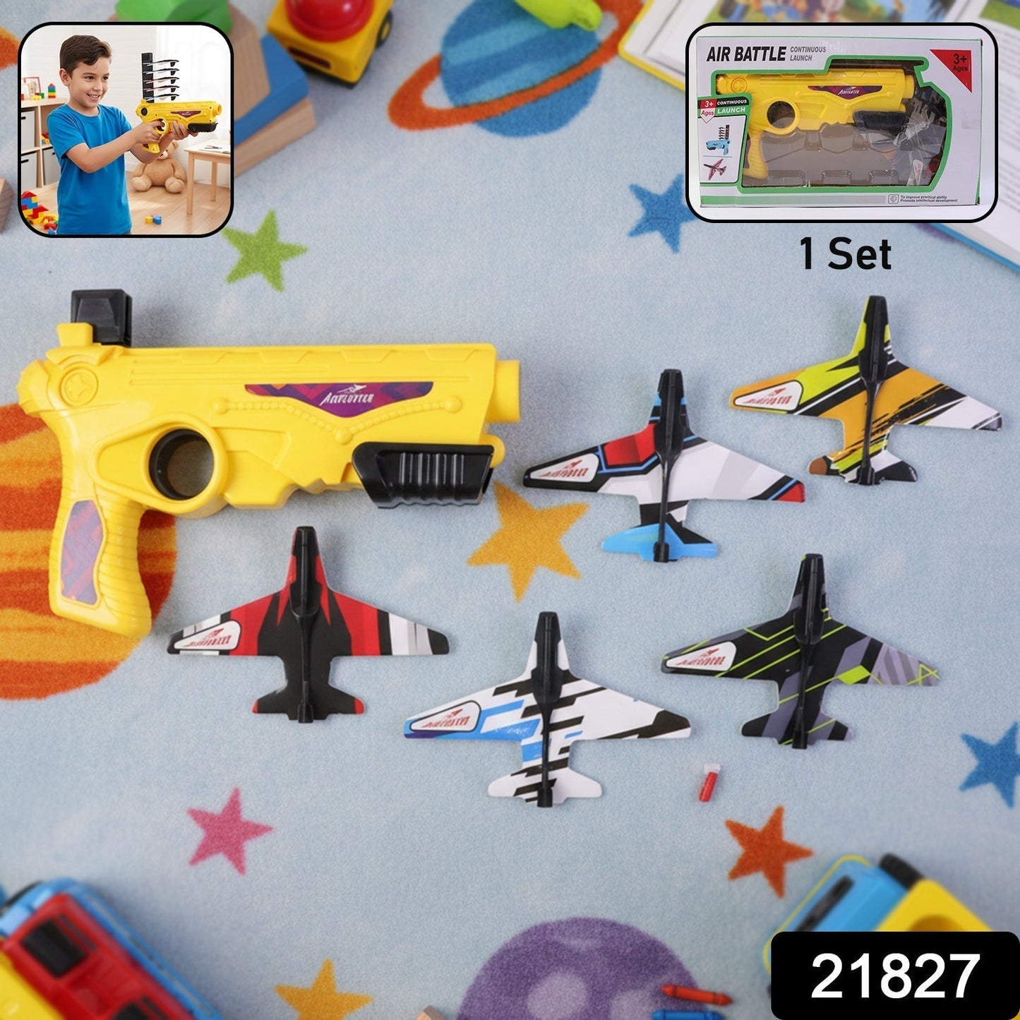 Air Battle Plane Launcher Gun Toy for Kids â€“ Foam Glider Set (1 Set)