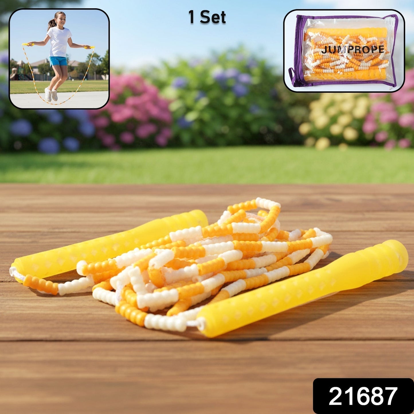 Yellow & White Beaded Skipping Jump Rope (1 Set)