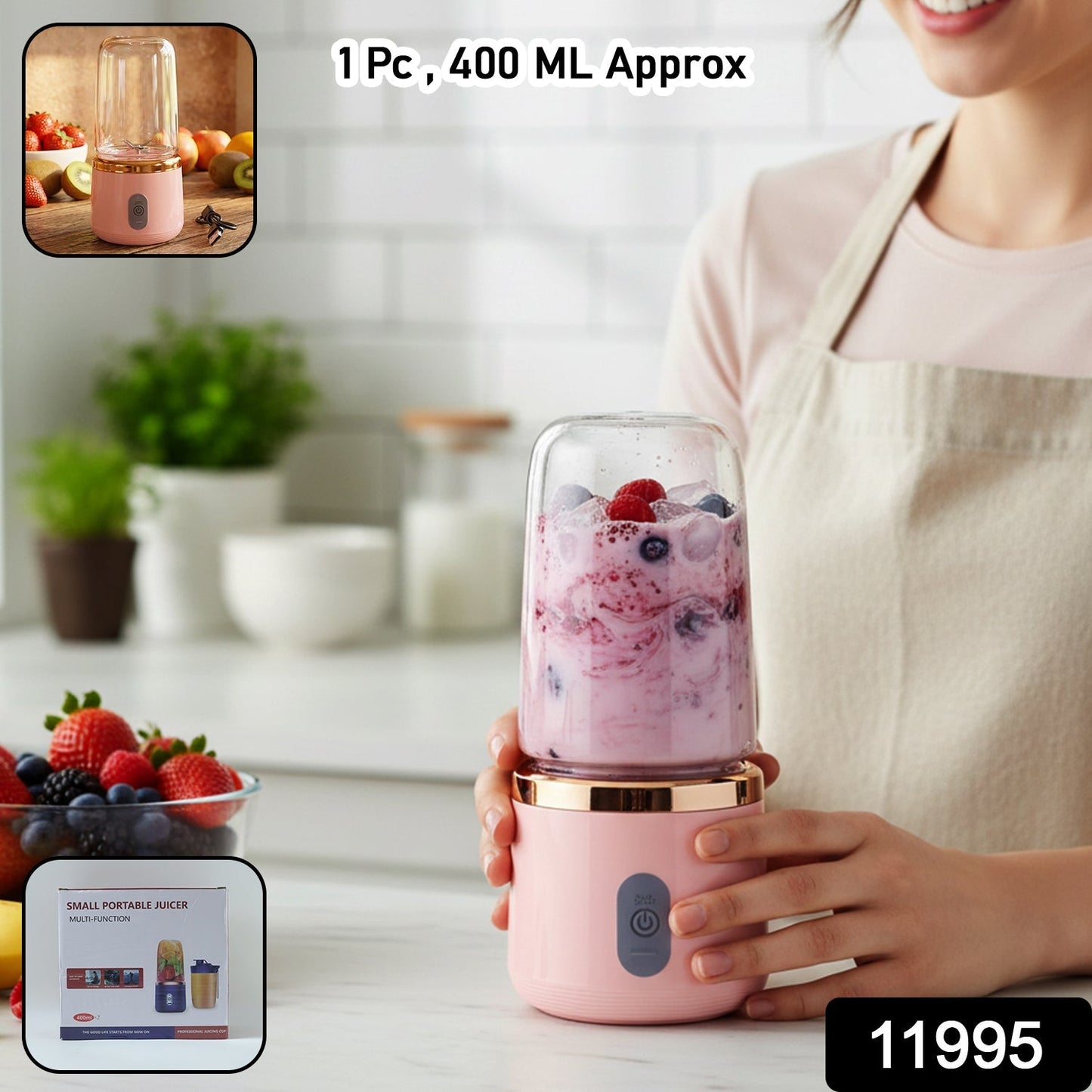 Rechargeable Portable Mini Juicer Blender Bottle Without Cup (1 Pc, 400 ML)