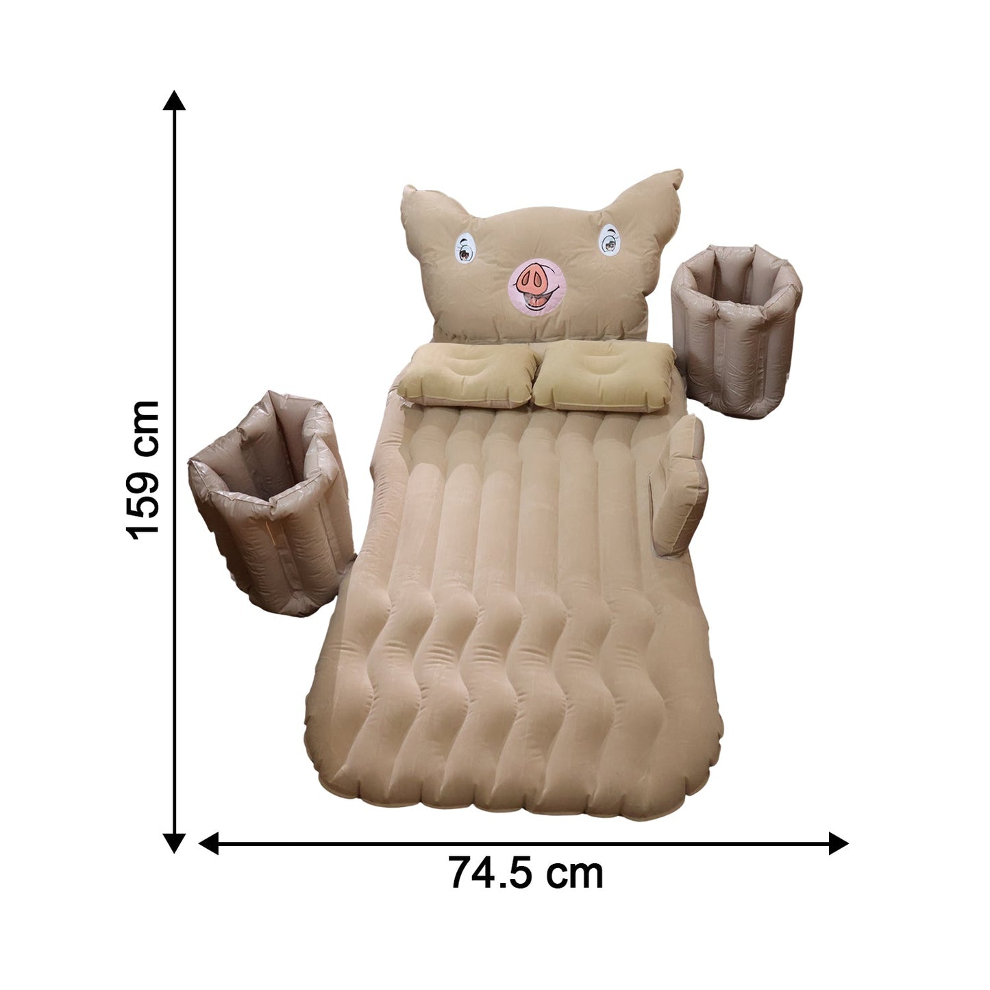 Car Air Mattress Bed Set – Cartoon Pig Design Inflatable Travel Bed with Pillows