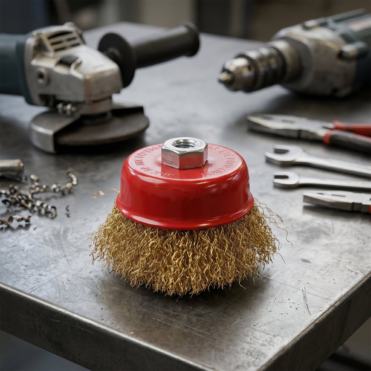 Heavy Duty Gold Wire Cup Brush for Metal Cleaning & Polishing