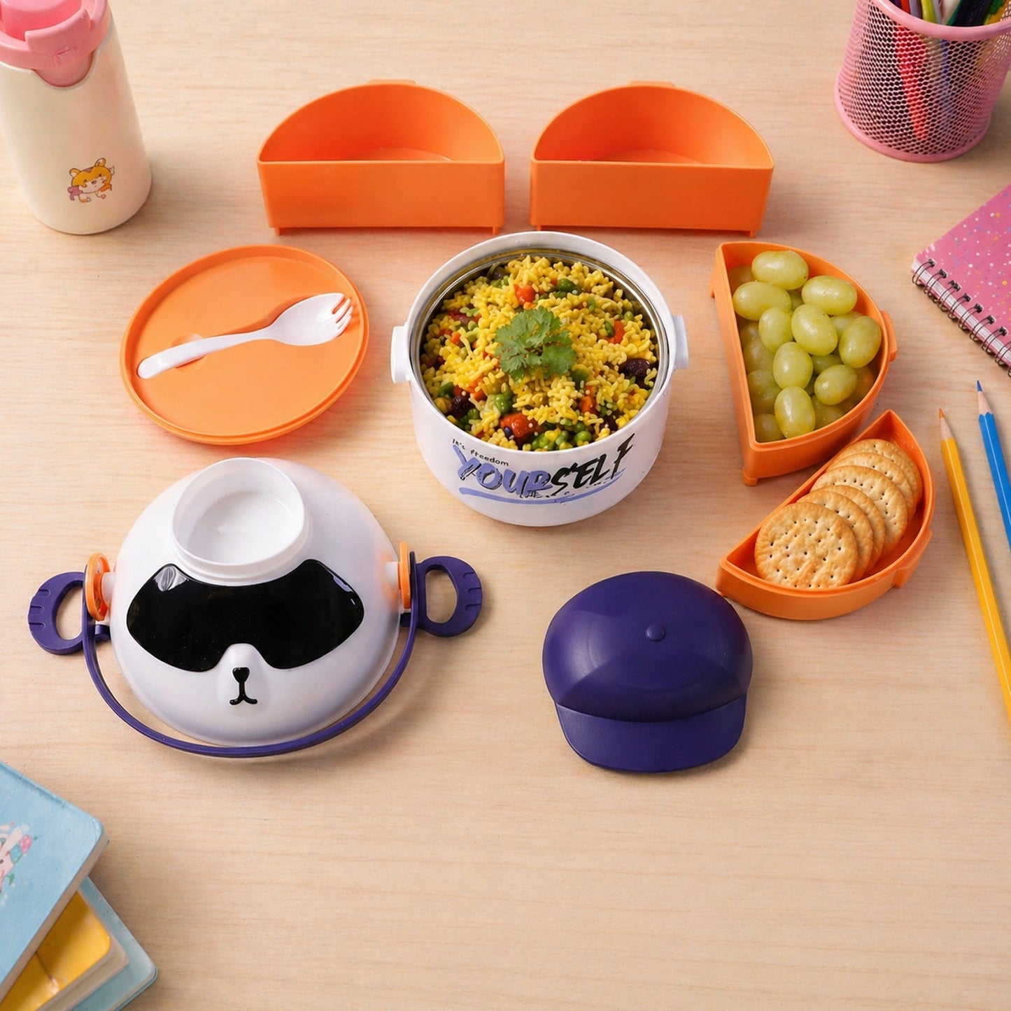 Cute Cartoon Double Layer Lunch Box (1 Pc)