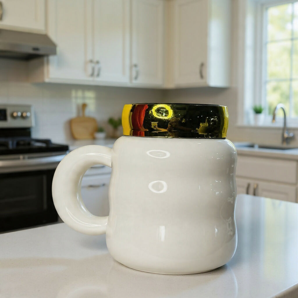 Ceramic Coffee Mug with Lid & Marble Design, Stylish Tea Cup (Color may vary)