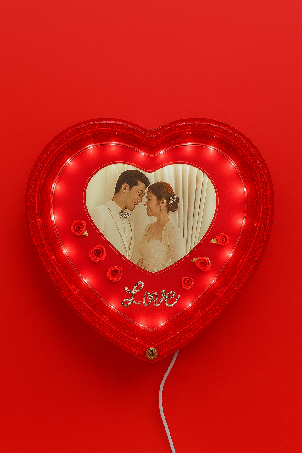 Heart-Shaped LED Love Photo Frame | Romantic Red Glowing Picture Frame with Roses & â€œLoveâ€ Design | 4x6 Inch Couple Photo Frame | Perfect Gift for Wedding, Anniversary, Valentineâ€™s Day & Home DÃ©cor