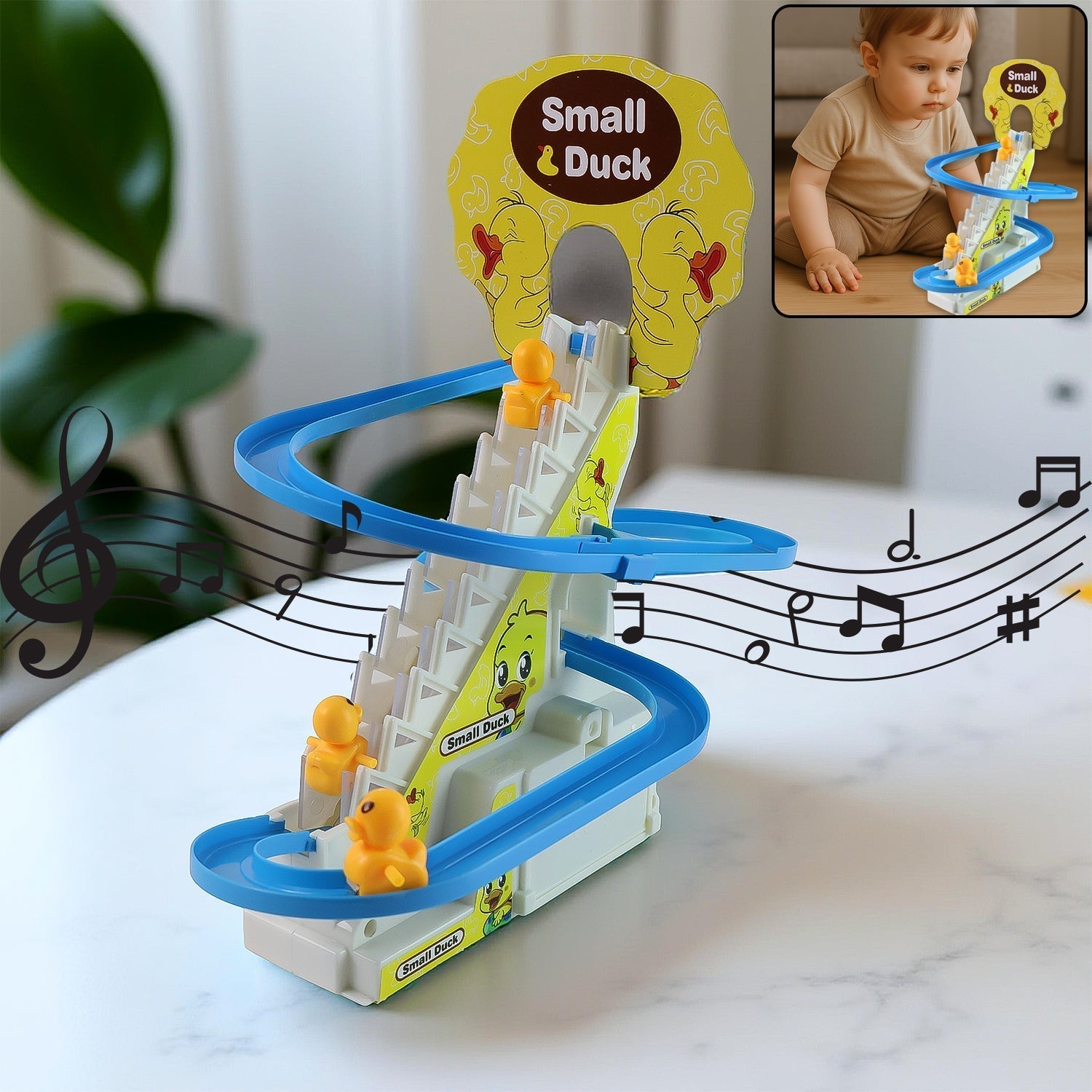 LALA Small Duck Climb Stairs Toy Roller Coaster with Flashing Lights & Music (3 Ducks)