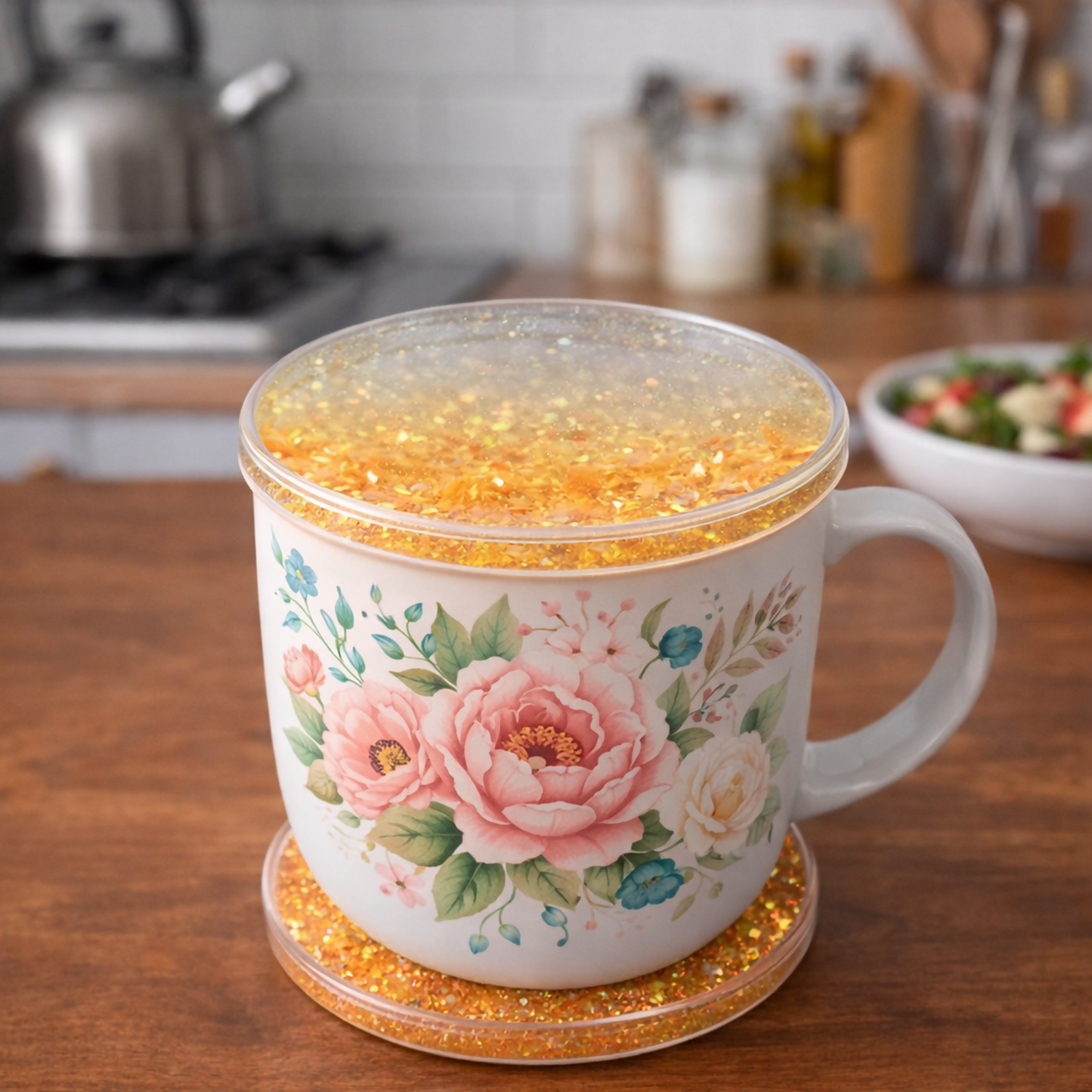 Yellow Glitter Resin Tea Coaster for Cup & Mug ( MUG NOT INCLUDED)