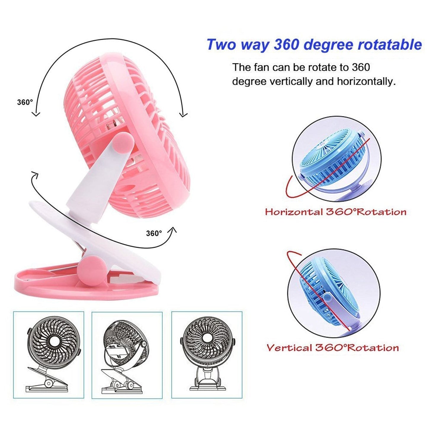 Mini USB Clip Fan widely used in summers for cool down rooms and body purposes.(Battery Not Include)