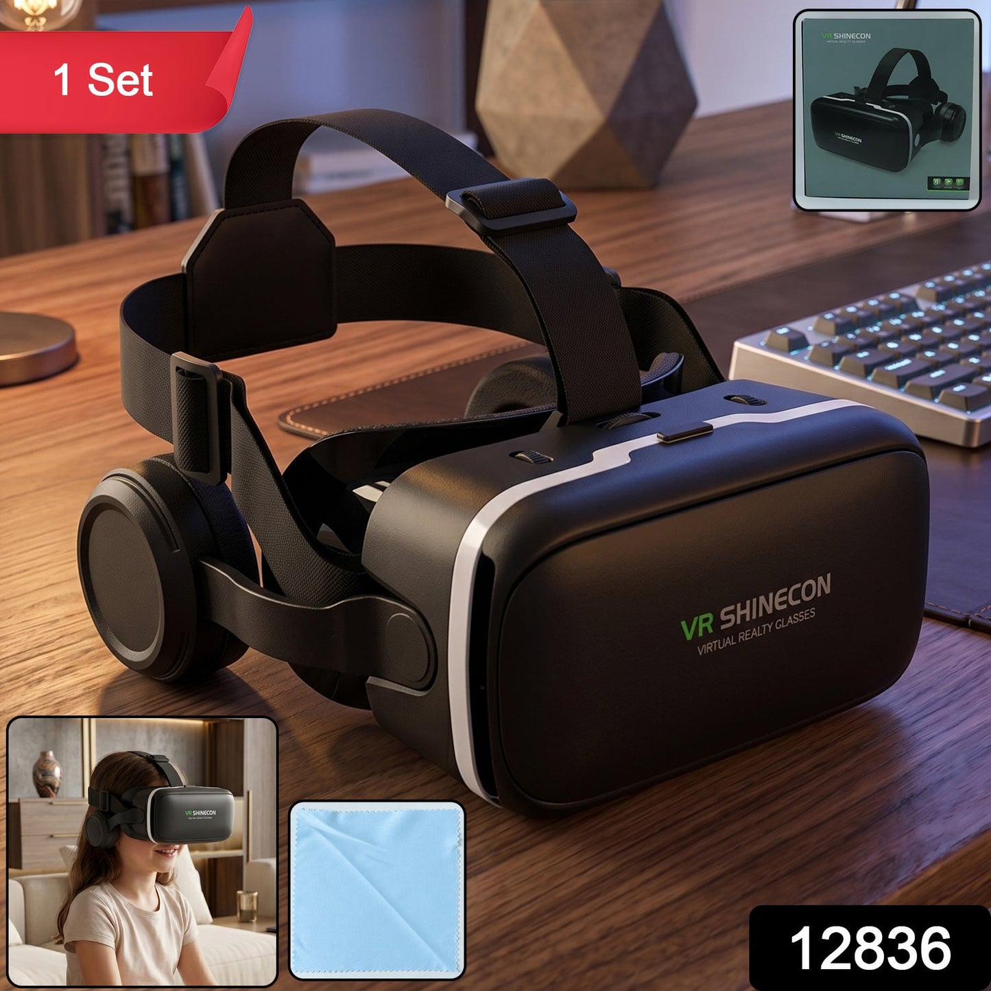 3D / HD VR Glasses Virtual Reality Goggles Headset for iOS for Android Smartphone VR Goggles-For 3D VR Movies Video Games with Headphones (1 Pc)