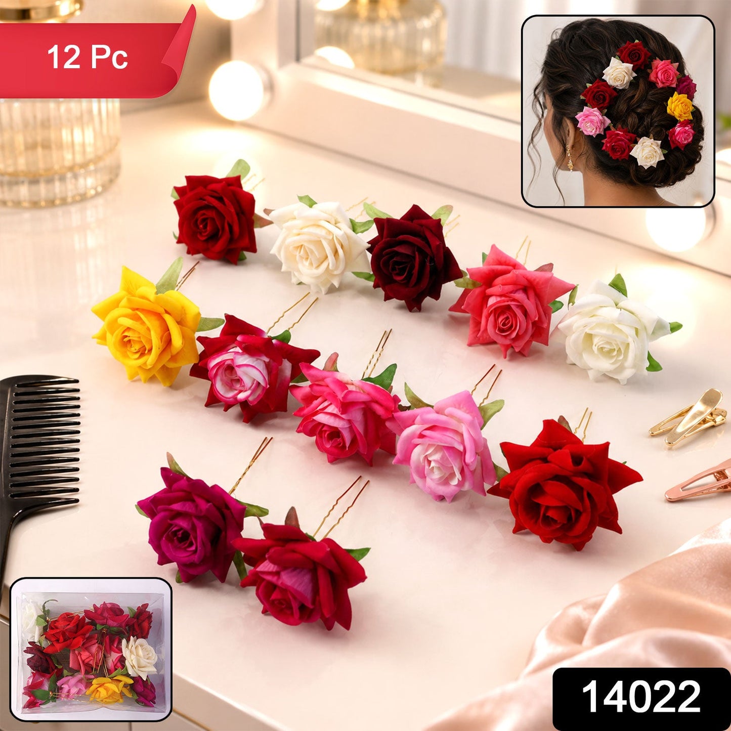 Colourful Flowing Flower Hair Pin (12 Pcs Set / Mix Color), Hair accessories
