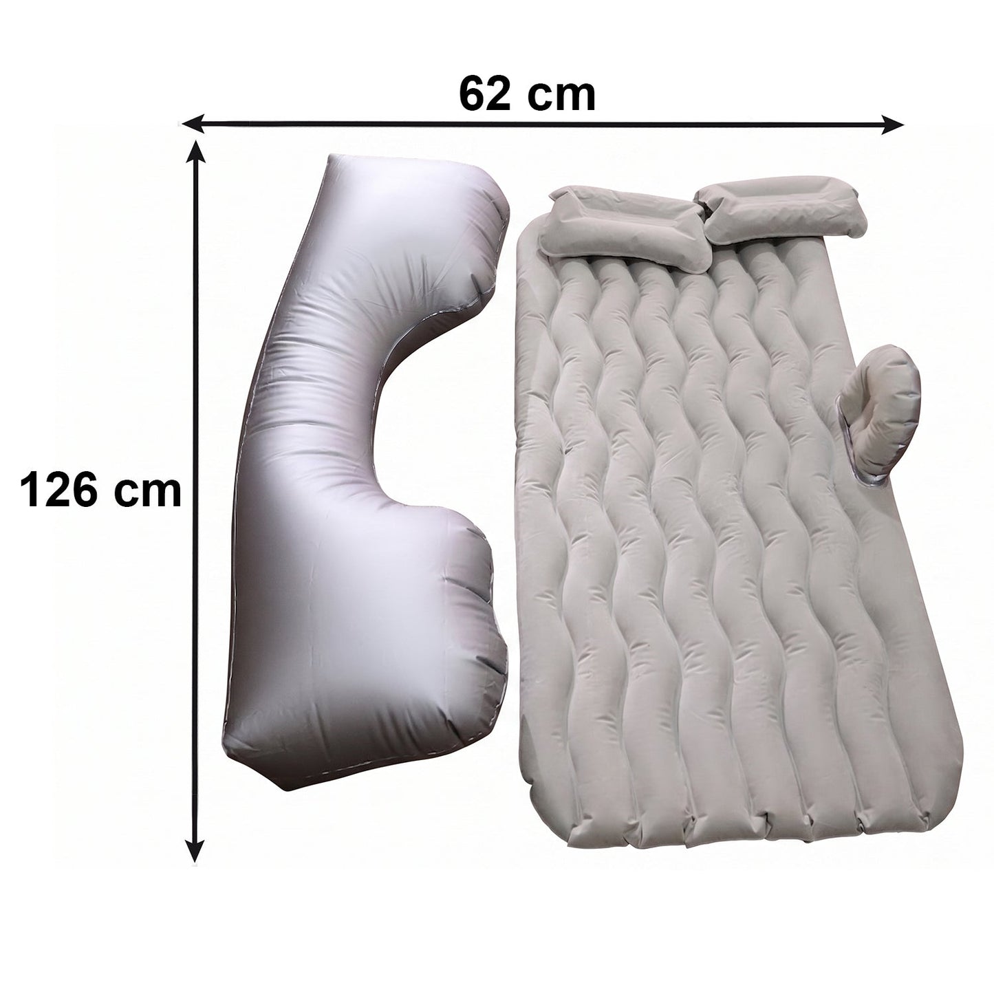 Portable Car Air Mattress Bed Set with Pump & Pillows Inflatable (Grey)