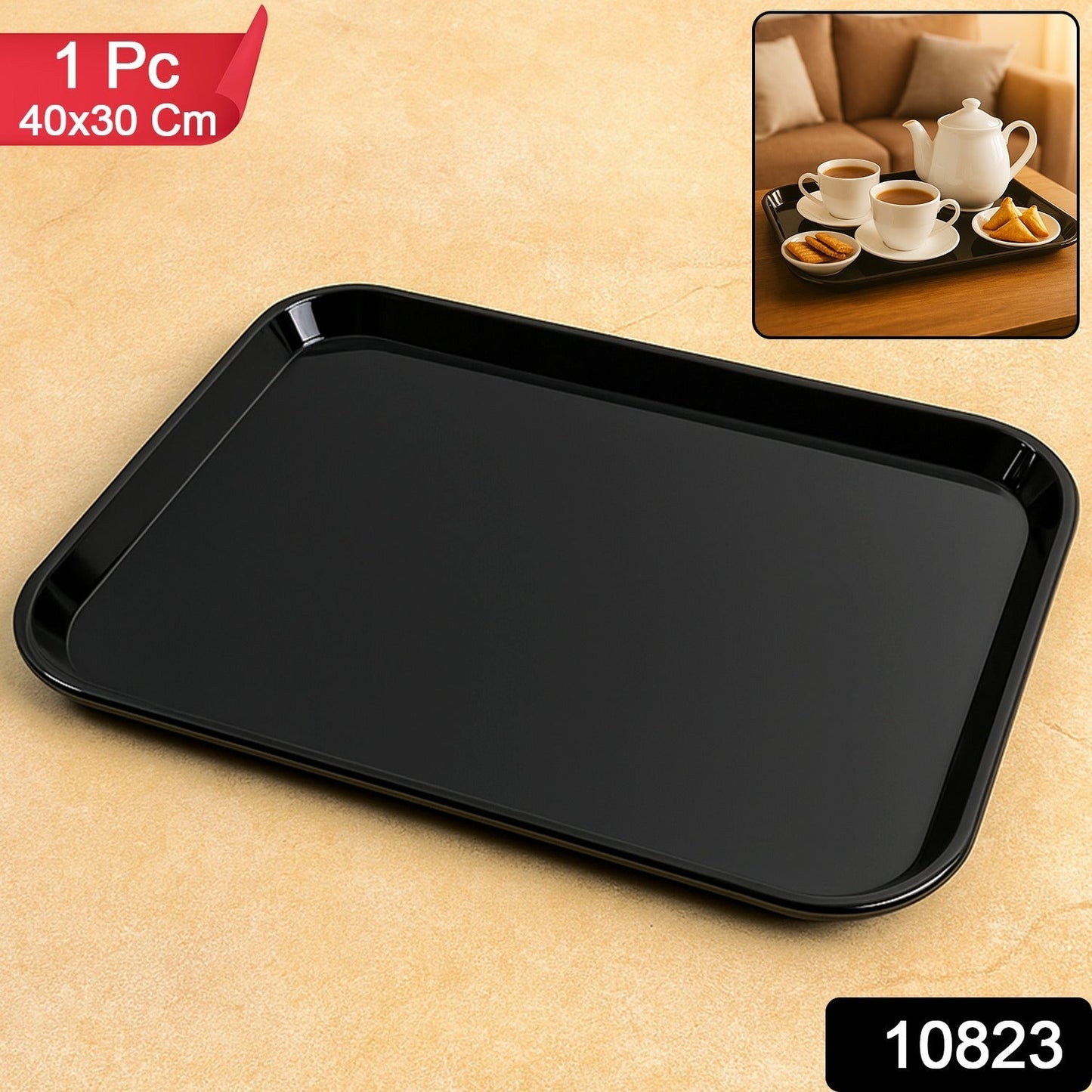 Plastic Serving Tray / Plate â€“ 40 Ã— 30 cm (1 Pc / Black)