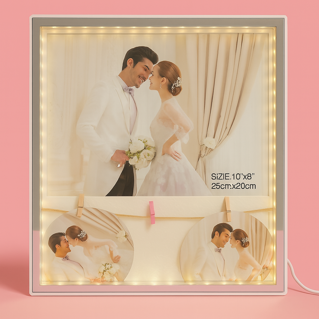 LED Wedding Couple Photo Frame with Warm Lights â€“ Photo Size 10Ã—8 inch (25Ã—20 cm)
