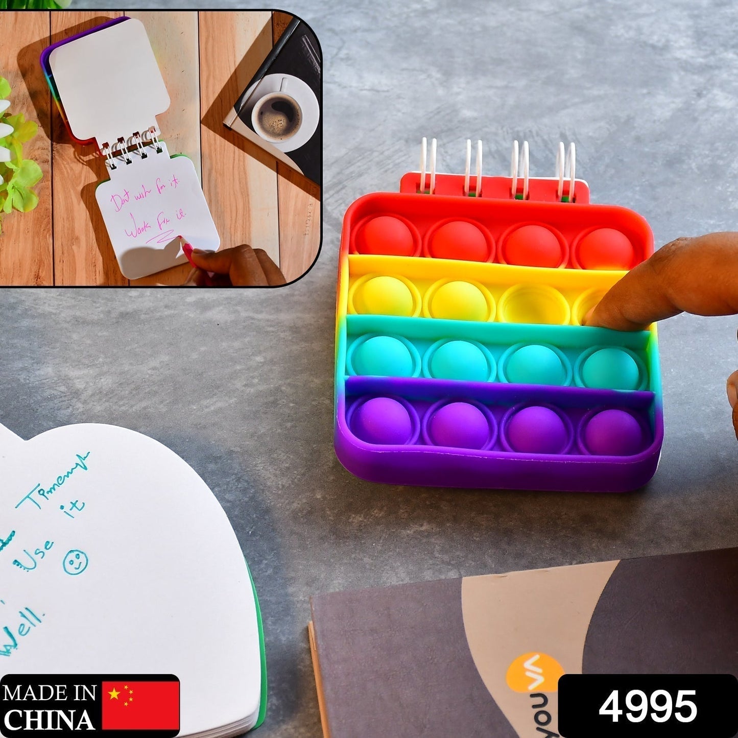 Square  it Fidget Spiral Notebook Bubble Push  Fidget Silicon Toy Book Stress Relief Anxiety School Stationery Notebook.