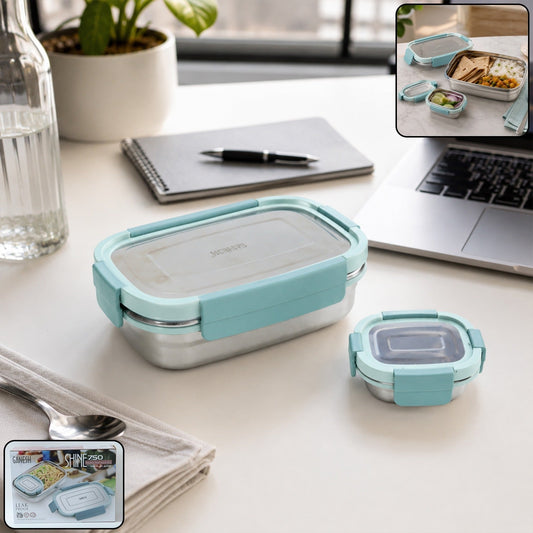Ganesh Shine 750 Stainless Steel Lunch Box Set  with Small Side Container (1 Set)