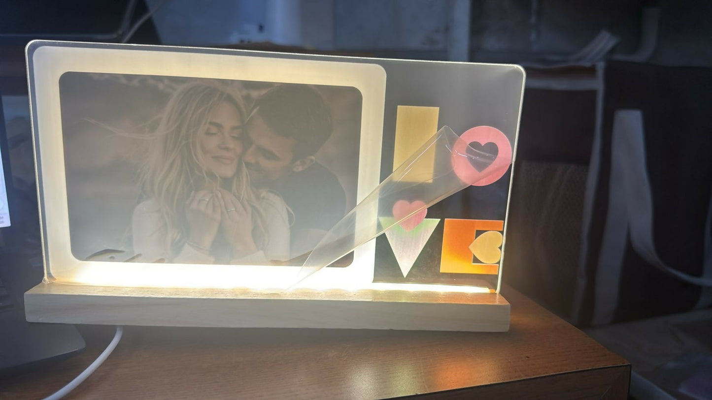 LED Love Photo Frame Lamp with Wooden Base Romantic Decor