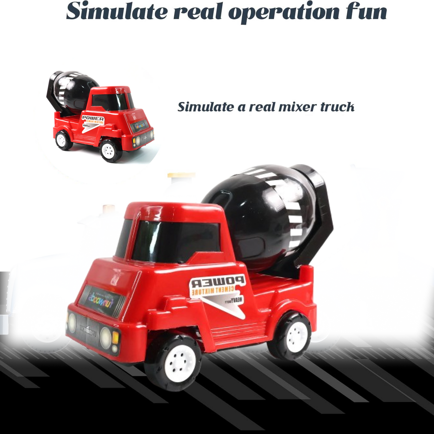 Kids Power Cement Mixer Toy Truck Friction Powered Construction Vehicle Rotating Drum Play Toy for Children 1 Pc