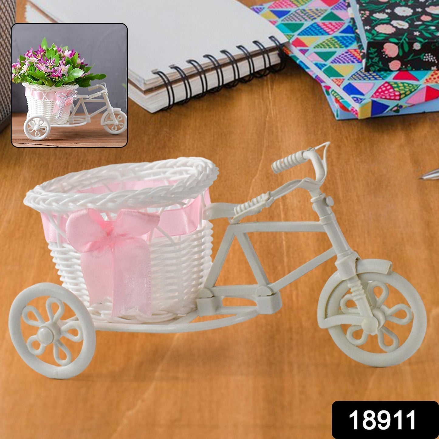 Plastic Cycle Flower Vases For Home Decor; Bicycle Flower Pot Stand (1 Pc)