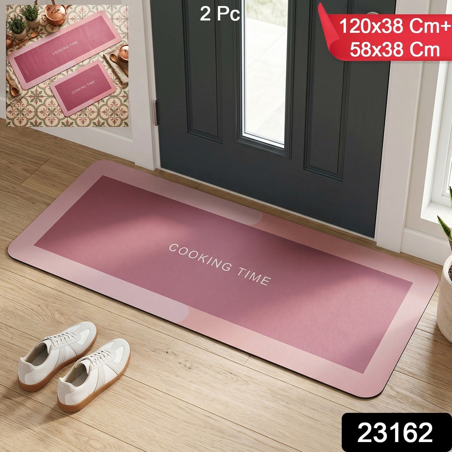 Premium Anti Slip Kitchen Floor Mat Set (2 Pc, 120x38 Cm + 58x38 Cm)