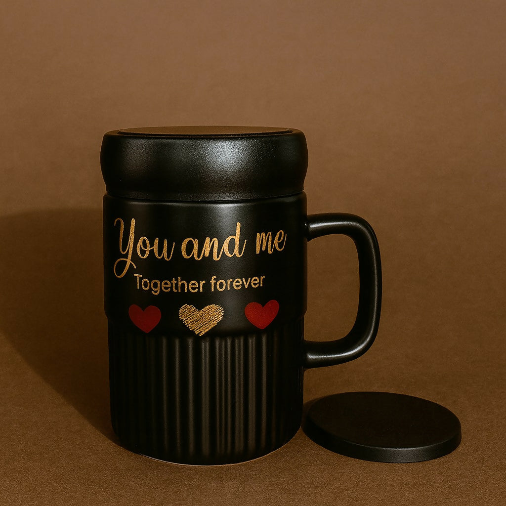 Premium Sweet Love Ceramic Mug with Lid & Spoon | Romantic Valentine Gift Cup for Couples | Leak-Resistant Lid, Large Capacity Coffee/Tea Mug | â€œSweet Loveâ€ & â€œYou & Meâ€ Printed Heart Design | Microwave Safe | Ideal for Gifting