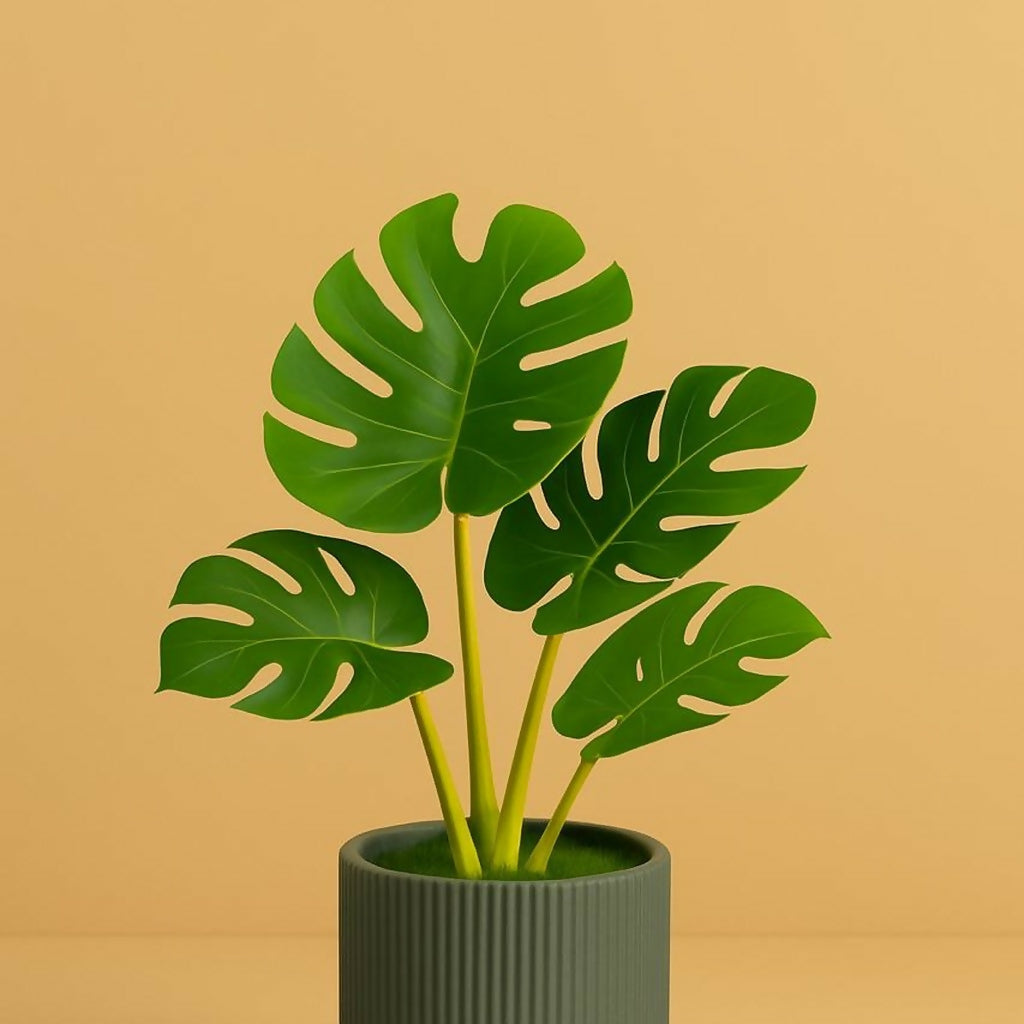Artificial Monstera Leaf Tabletop Plant with Decorative Pot for Home DÃ©cor