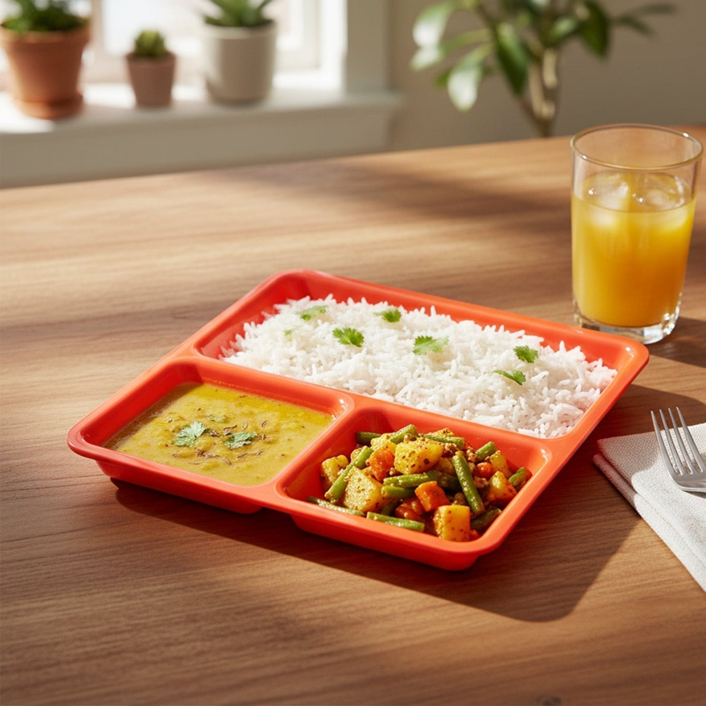 Plastic 3-Compartment Rectangular Meal Serving Tray / Plates (1 Pc)