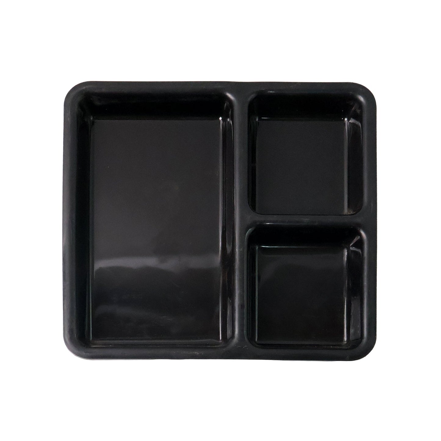Plastic Multi-Compartment Meal Serving Tray â€“ 3-Section Rectangular Dining Plate (1 Pc / Black)