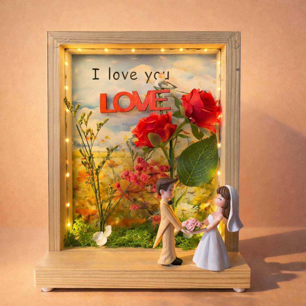 LED Couple Photo Frame Showpiece with Warm Lights | Romantic Table Decor (Design may vary)