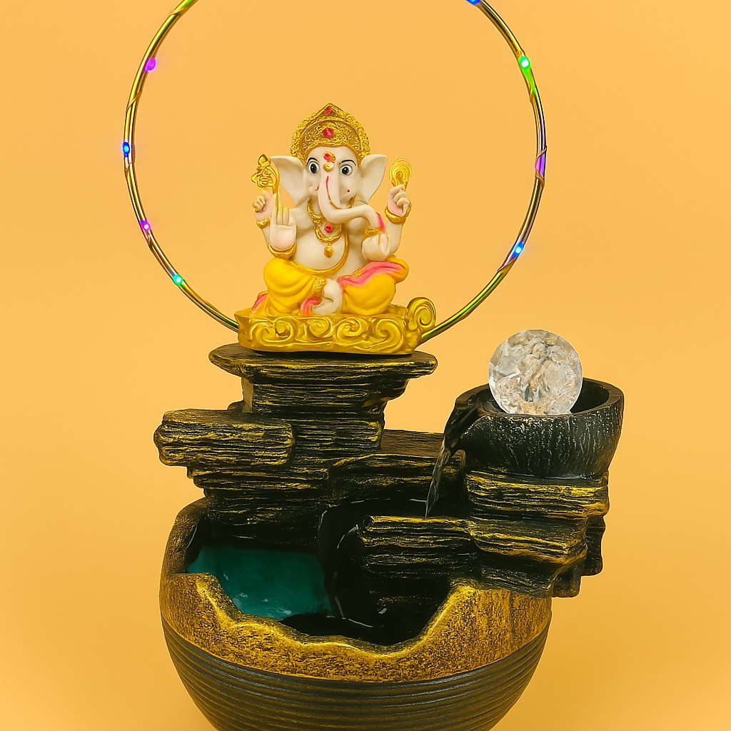Ganesh Ji Waterfall Showpiece (Multicolor)
