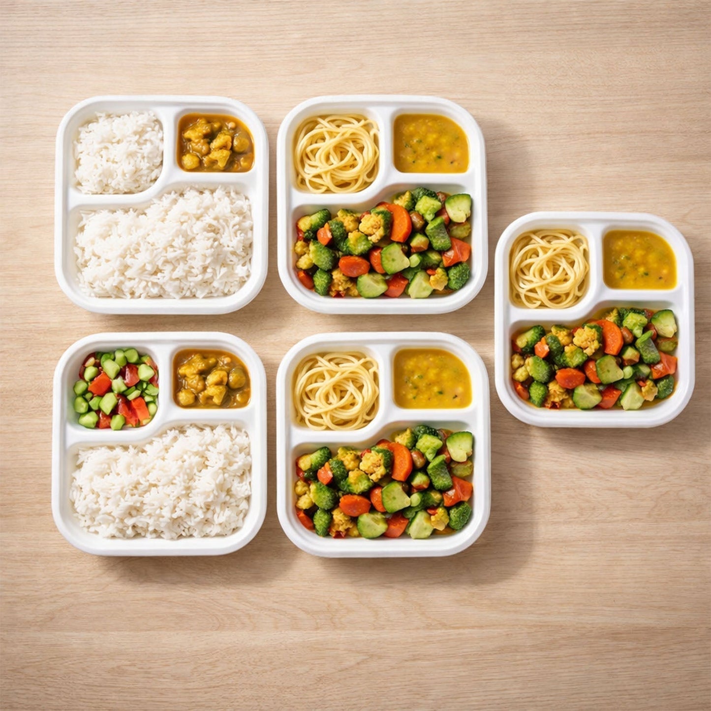 Vegnar Square 3 Compartment Disposable Meal Tray Set (10 Pc)