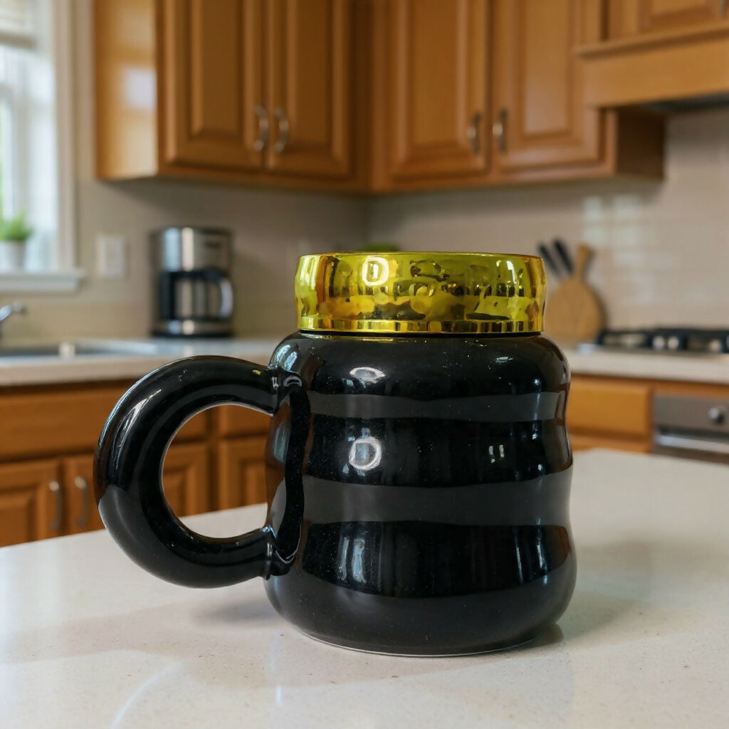 Ceramic Coffee Mug with Lid & Marble Design, Stylish Tea Cup (Color may vary)