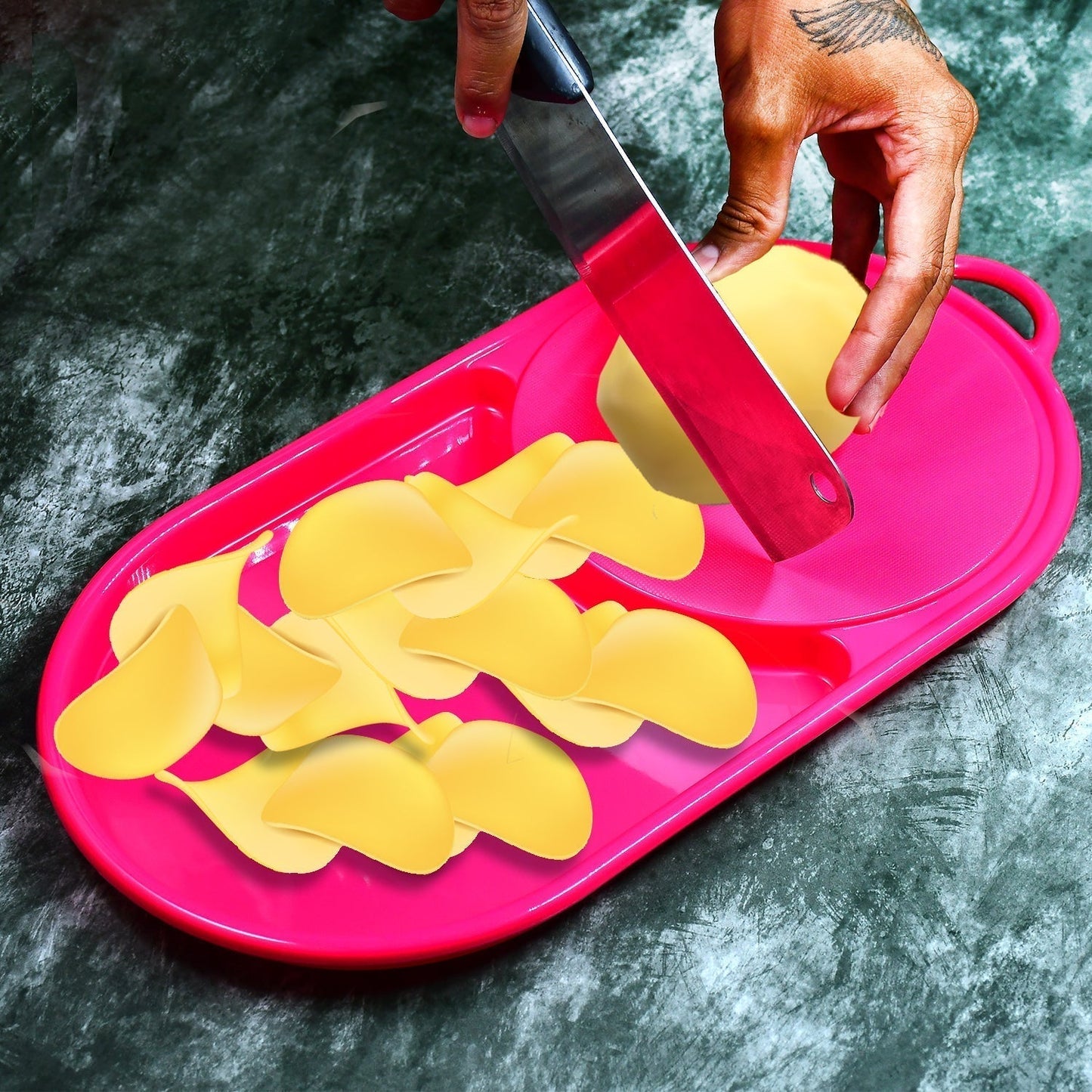 Plastic Kitchen Chopping Board with Tray – Convenient for Food Prep and Storage