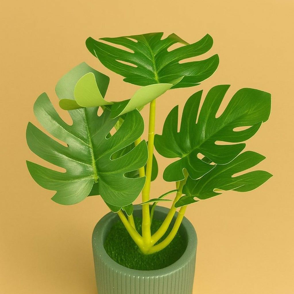 Artificial Monstera Leaf Tabletop Plant with Decorative Pot for Home DÃ©cor